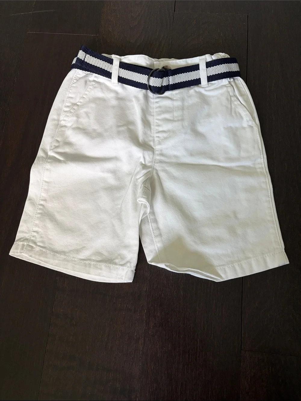 The Children's Place White Cotton Shorts with Navy Striped Belt